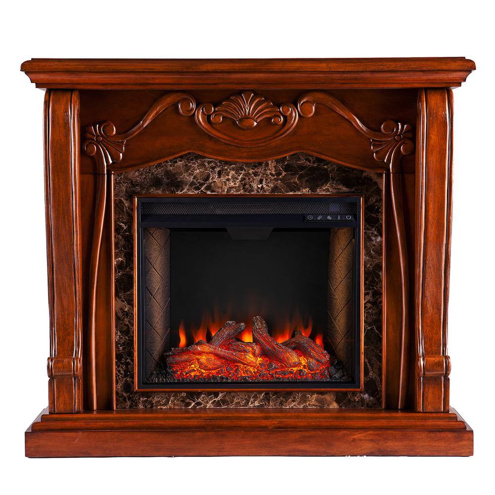 Southern Enterprises Marston Alexa Enabled 45.25 in. Electric Smart Fireplace in Walnut HD014692