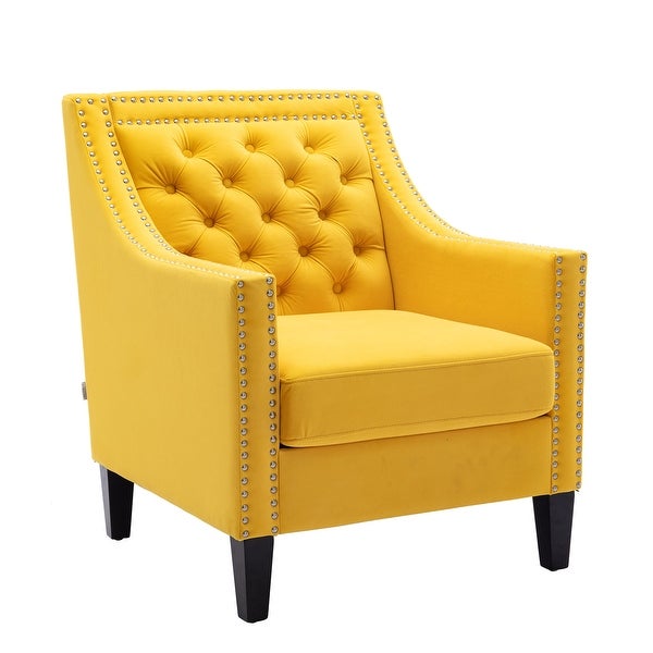 Accent Armchair Living Room Chair with Nailhead Trim Upholstered and Plush Cushion， Leisure Barrel Chair with Solid Wood Legs