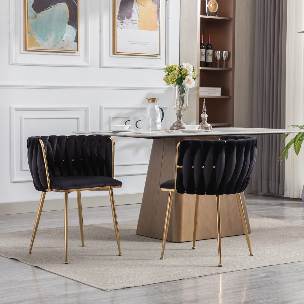 Velvet Upholstered Tufted Side Dining Chair With Golden Legs（set of 2）