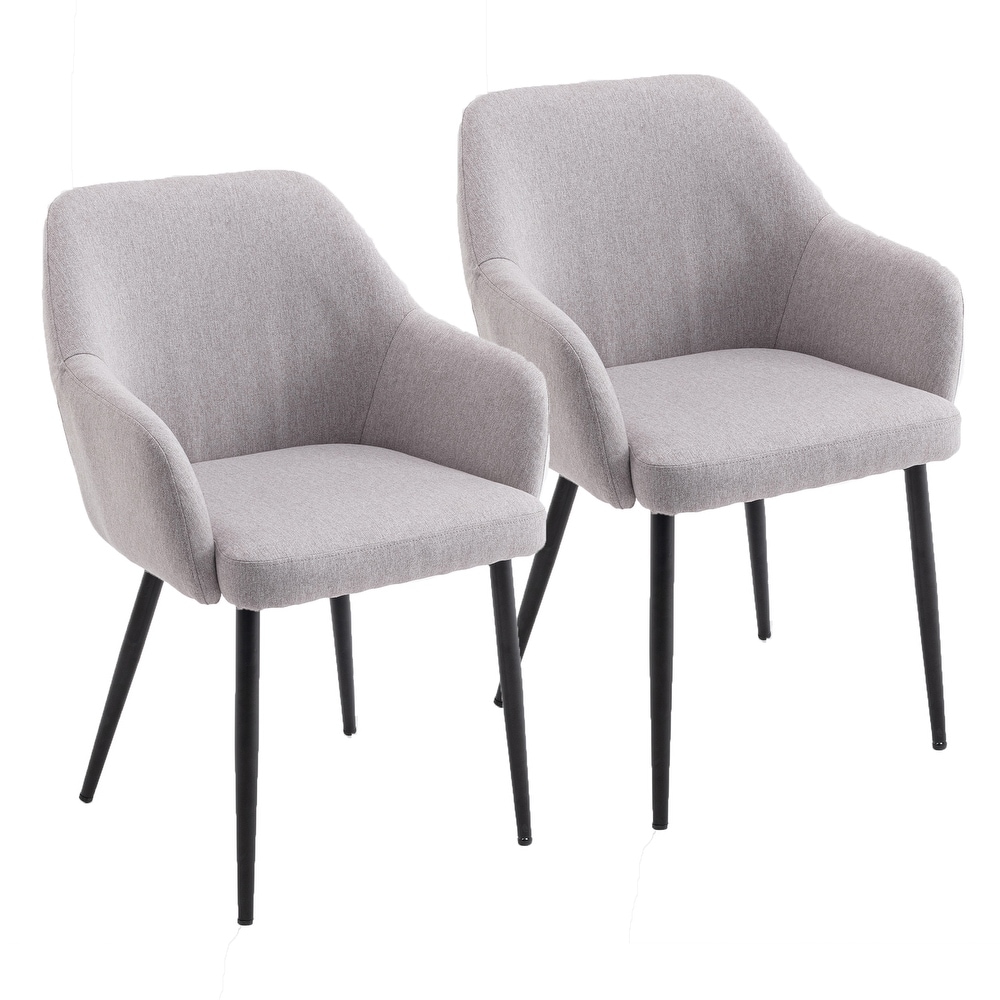 Set of 2 Dining Chairs with Linen Surface  Leisure Chair with Metal Legs  Modern Kitchen Chair for Dining Room Living Room