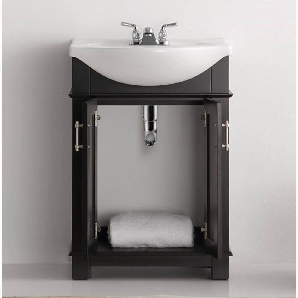 Fresca Hudson 24 in. W Traditional Bathroom Vanity in Black with Ceramic Vanity Top in White with White Basin FVNHD0102BL-CMB