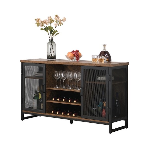 Wine Bar Cabinet for Liquor and Glasses， TV Stand and Media Entertainment Center Console Table