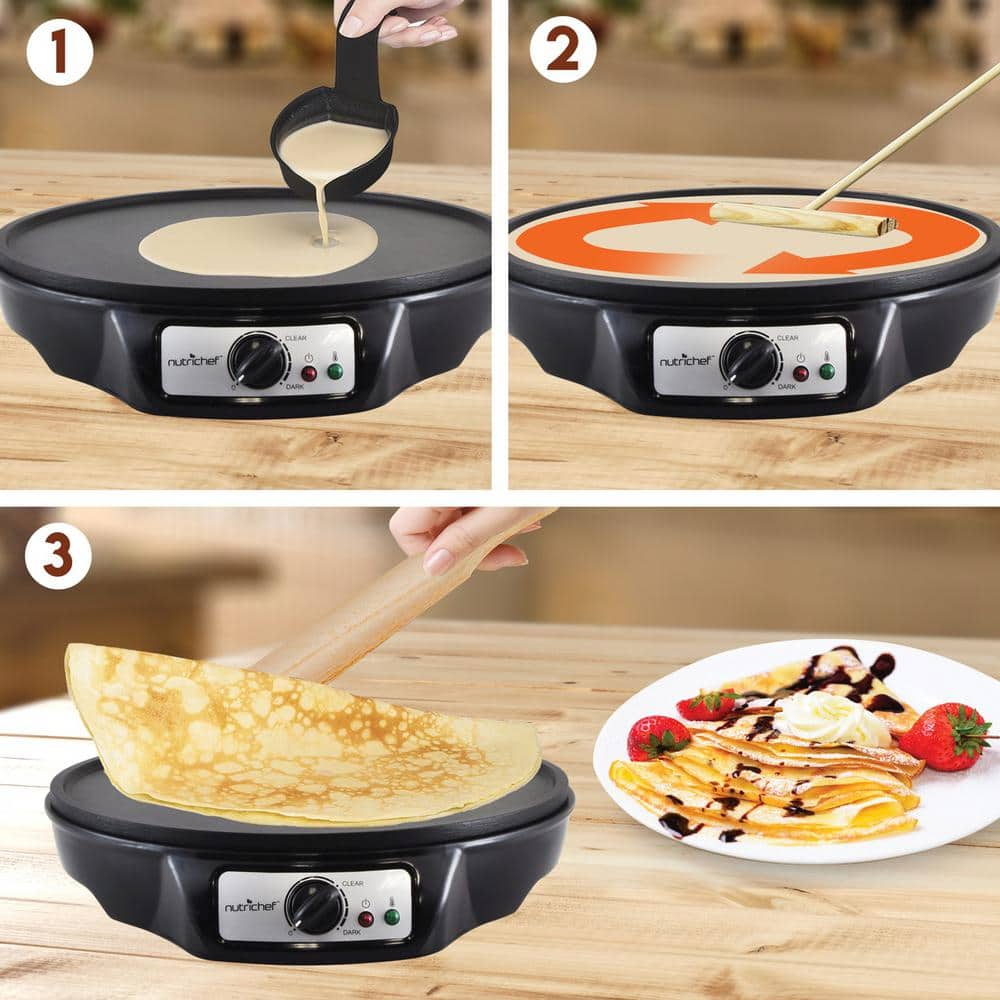 NutriChef 12 in. 1-Burner Black Electric Crepe Maker and Griddle, Hot Plate Cooktop PCRM12