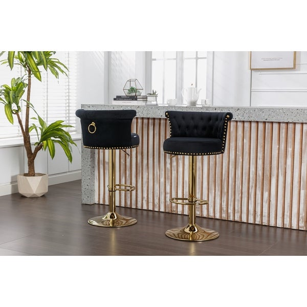 2Pcs Swivel Bar Stools Adjustable Counter Height Chairs with Footrest，Velvet fabric