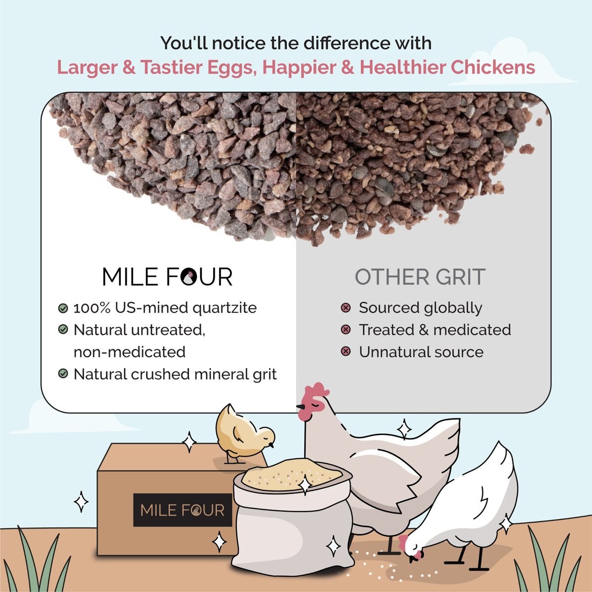 Mile Four Chicken Grit Digestive Poultry Supplement， 50-lb bag