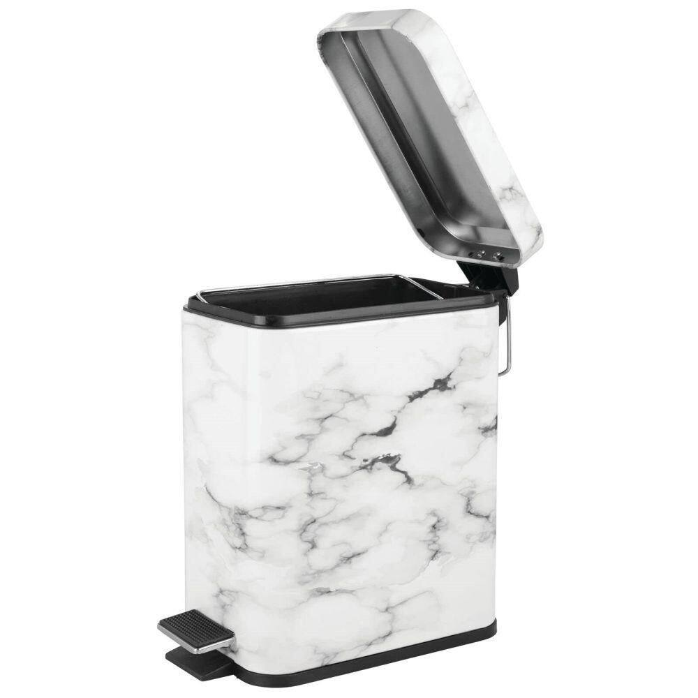 Dracelo Small Modern 1.3 Gal. Rectangle Metal Lidded Step Trash Can in. White Marble B07NQLTV4S