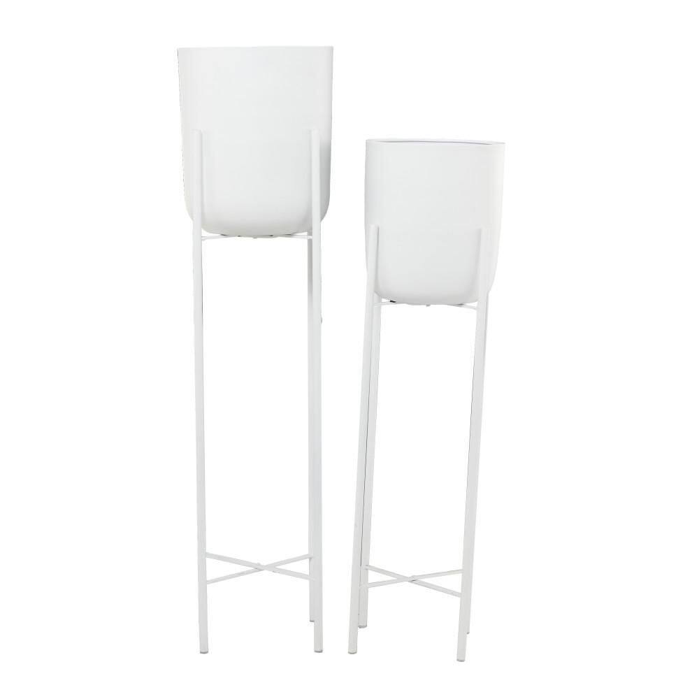 CosmoLiving by Cosmopolitan 47in. Oversized White Metal Indoor Outdoor Planter with Removable Stand (2- Pack) 043006