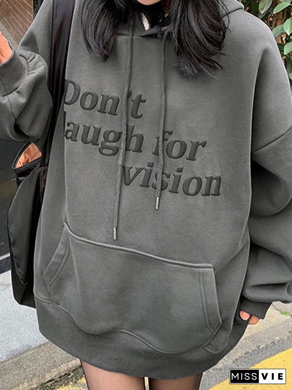 Letter Print Drawstring Loose Hoodie