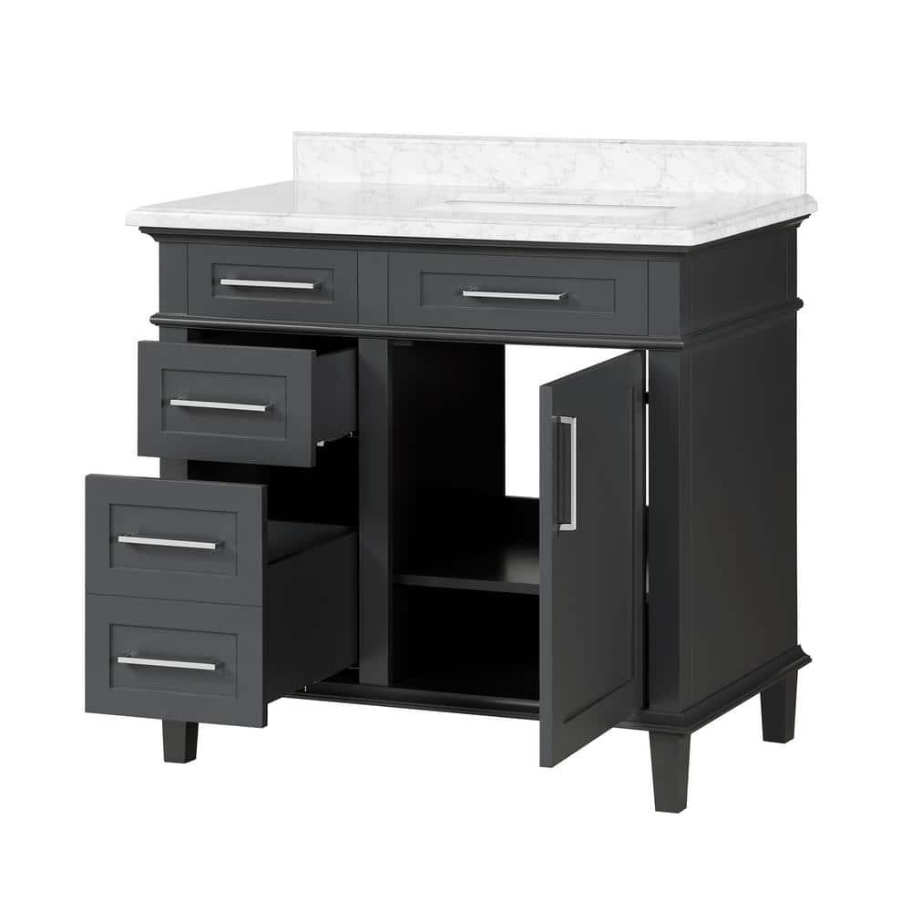 Home Decorators Collection Sonoma 36 in W x 221 in D x 345 in H Freestanding Bath Vanity in Dark Charcoal with Carrara Marble Marble Top