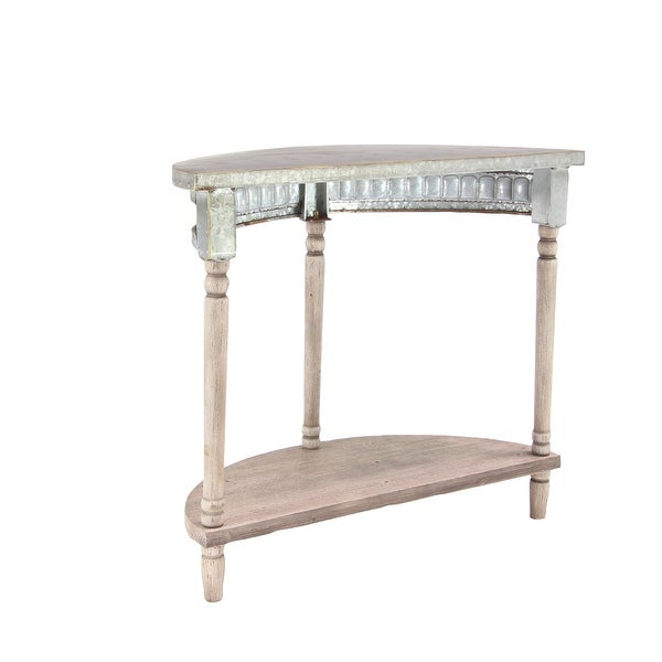 Beige Wood and Iron Metal Half Moon Farmhouse Console Table