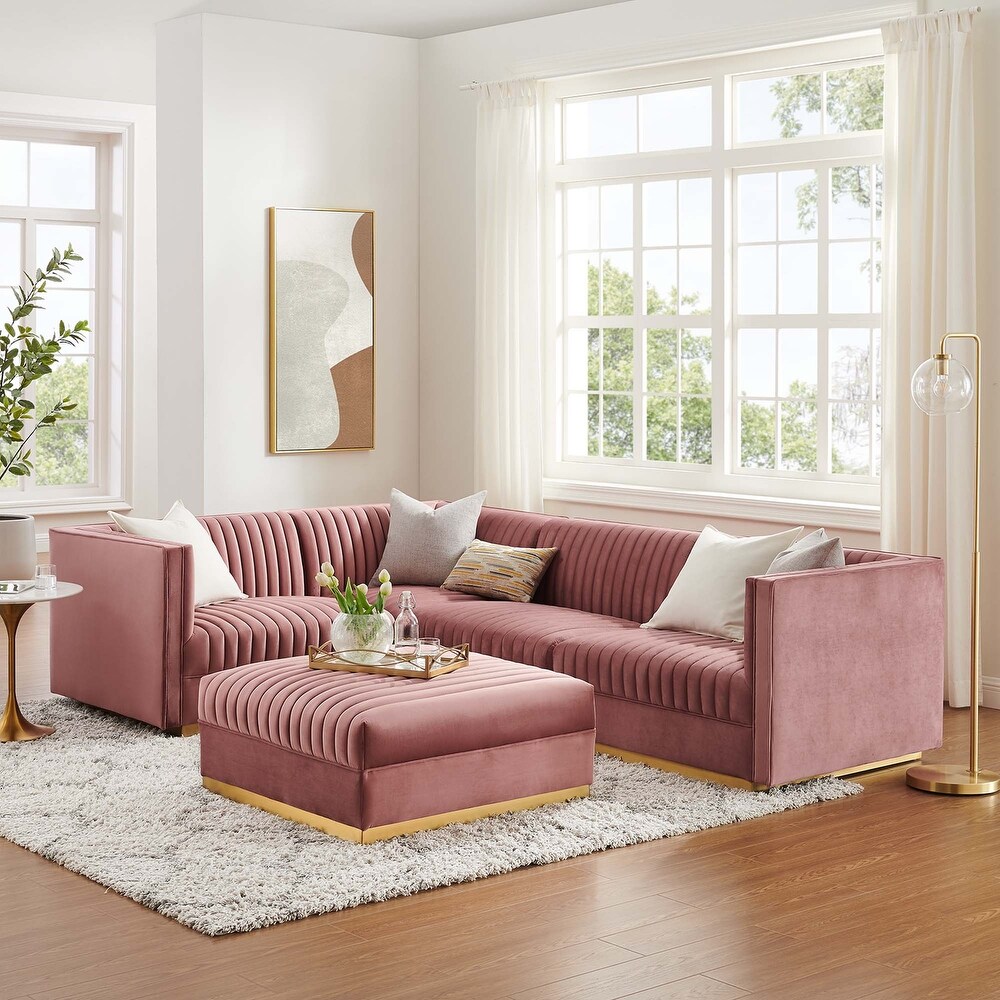 Sanguine Channel Tufted Performance Velvet 5 Piece Left Facing Modular Sectional Sofa