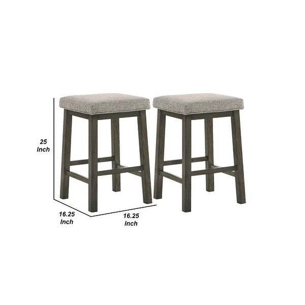 25 Inch Wooden Bar Stool with Fabric Seat， Set of 2， Grey