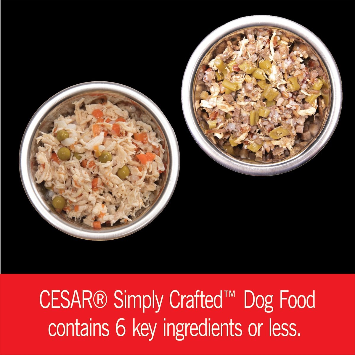 Cesar Simply Crafted Variety Pack Chicken， Carrots， Potatoes and Peas， and Beef， Chicken， Purple Potatoes， Green Beans and Red Rice Wet Dog Food Topper