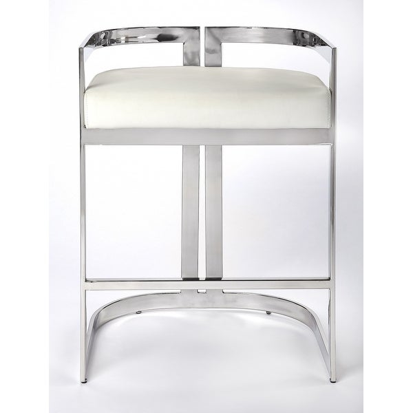 Nickel Plated White Faux Leather Counter Stool - 28