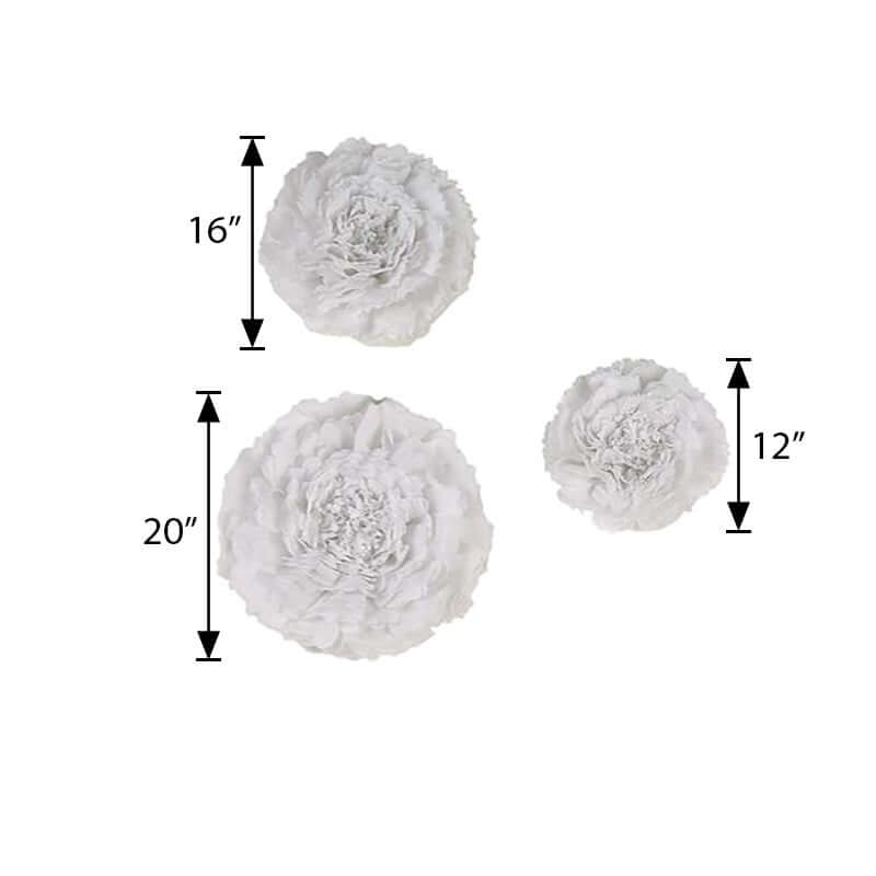 Set of 6 White Giant Carnation 3D Paper Flowers Wall Decor 12