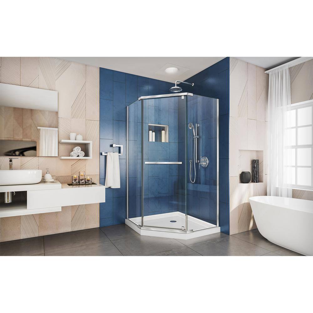 DreamLine Prism 36-18 in. x 36-18 in. x 72 in. Semi-Frameless Neo-Angle Pivot Shower Enclosure in Chrome with Handle SHEN-2136360-01