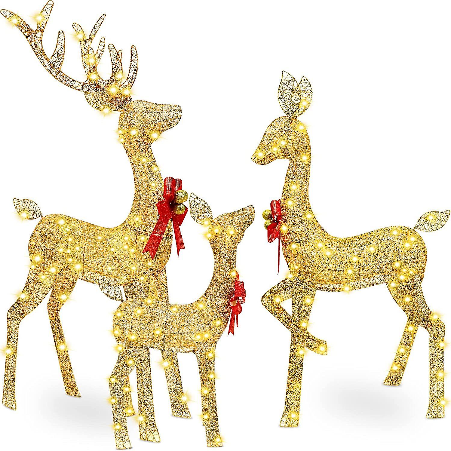 Christmas Lighted Reindeer Family Outdoor Christmas Yard Decoration Large Holiday Lighted Deer Set For Yard Art Indoor Outdoor Lawn Decor (gold， Big)