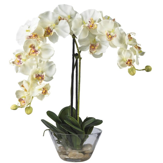 X 16 quot Artificial Phalaenopsis Orchid With Glass Vase White Nearly Natural