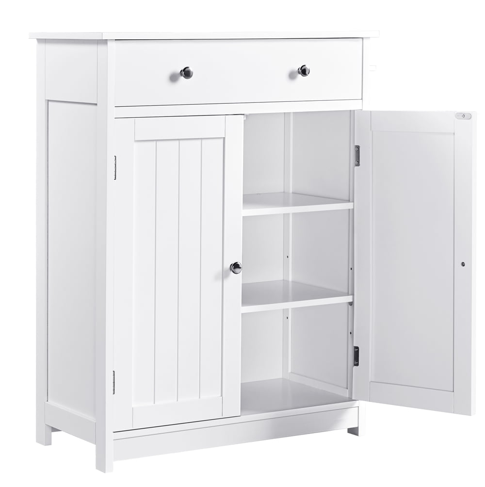 Yaheetech White Floor Cabinet/Cupboard with 2 Doors 1 Drawer Bathroom Kitchen Storage