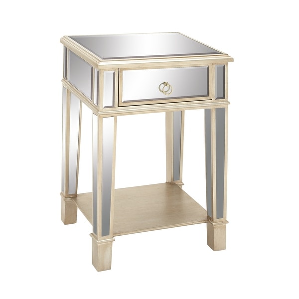 Beige Wood Glam Accent Table 27 x 18 x 14