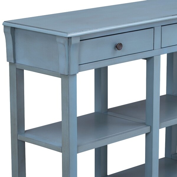 Console Table with Ample Storage， Open Shelves and Drawers