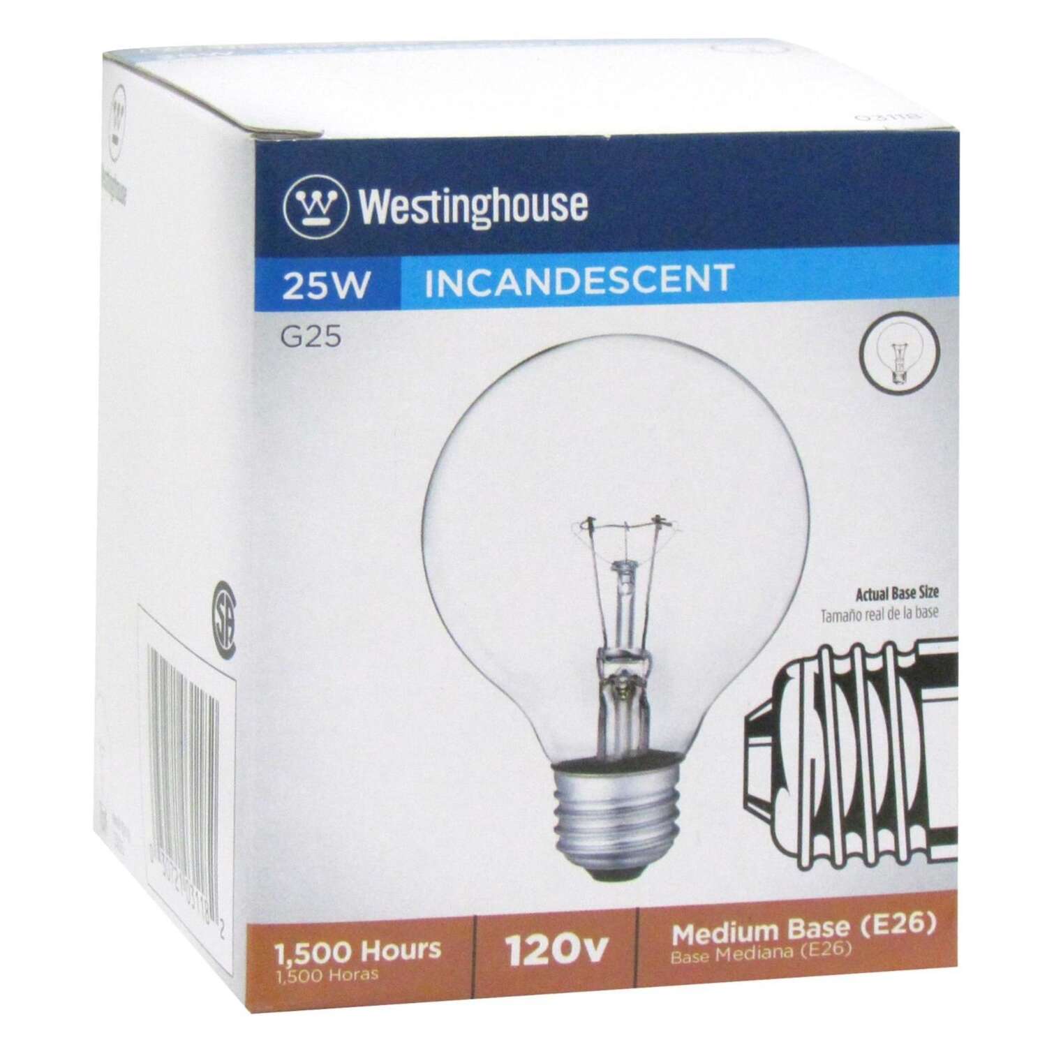 Westinghouse 25 W G25 Globe Incandescent Bulb E26 (Medium) Soft White 1 pk