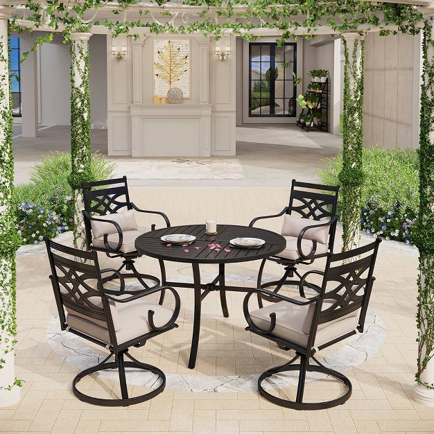 5pc Outdoor Dining Set With Swivel Chairs With Seat amp Back Coushions amp Round Table With Umbrella Hole Captiva Designs