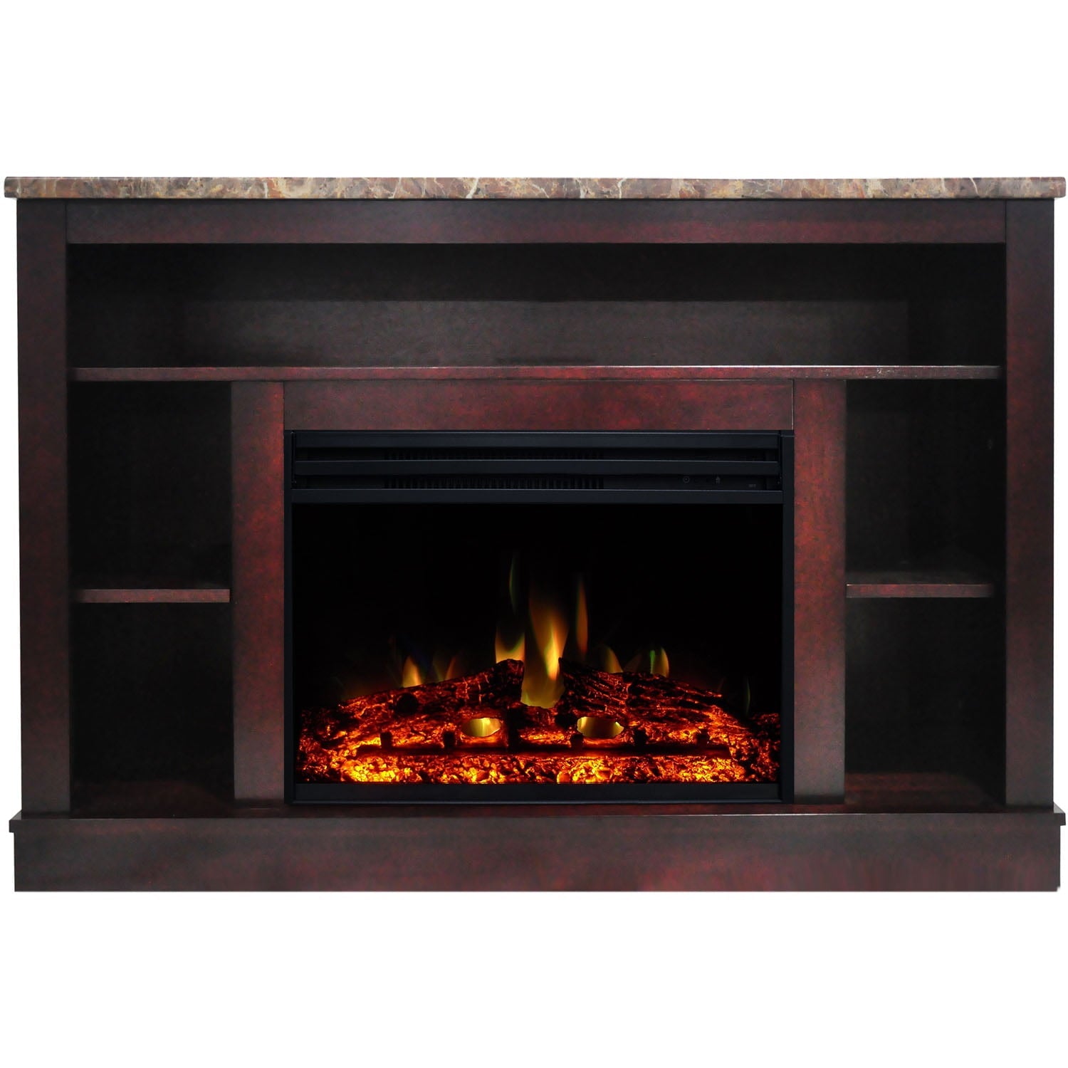 Cambridge Seville 47'' Freestanding Electric Fireplace with Remote| Multi-Color Flame| Log Insert | Mahogany Mantel | For Rooms up to 210 Sq.Ft. | Adjustable Heat Settings | Timer