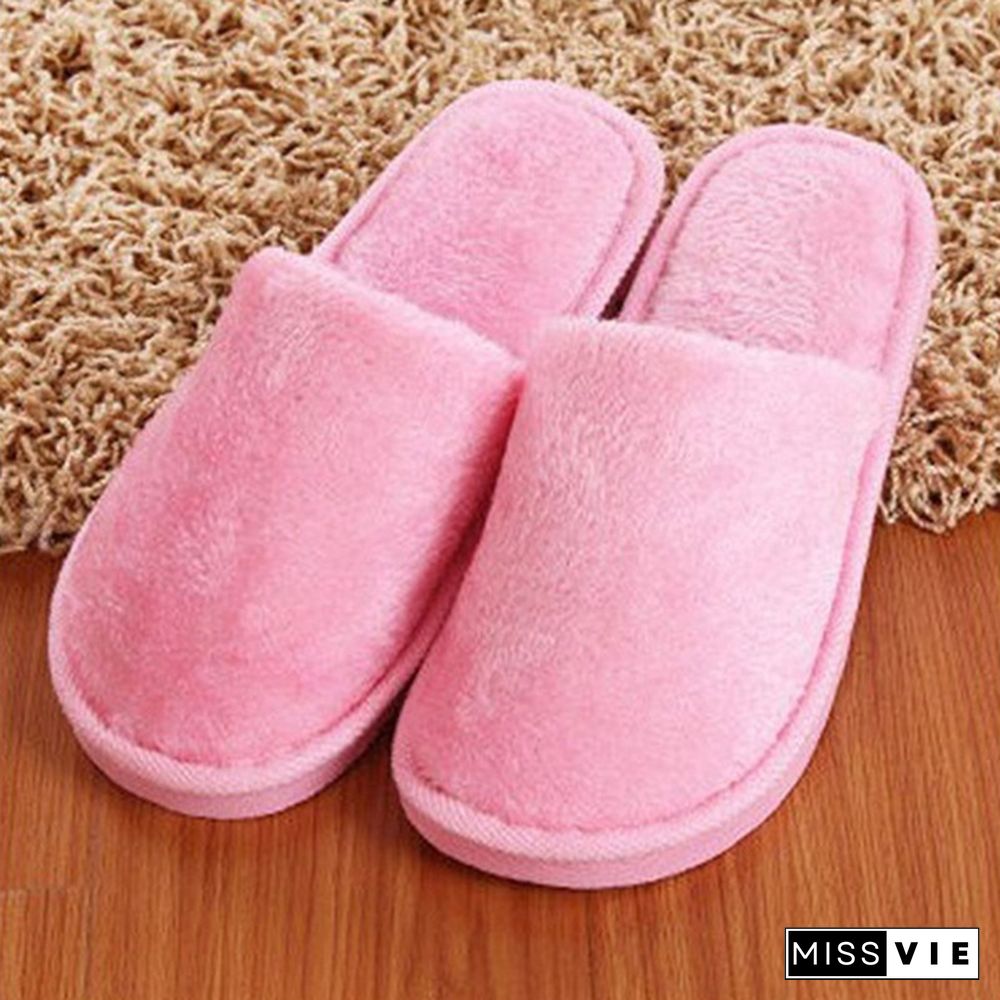 1Pair Long Plush Suede Slippers Home Indoor Shoes Winter Slippers