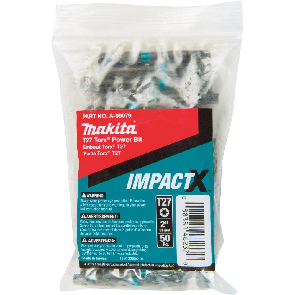 Makita Impact X T27 Torx 2 Power Bit 50/pk Bulk A-99079 from Makita