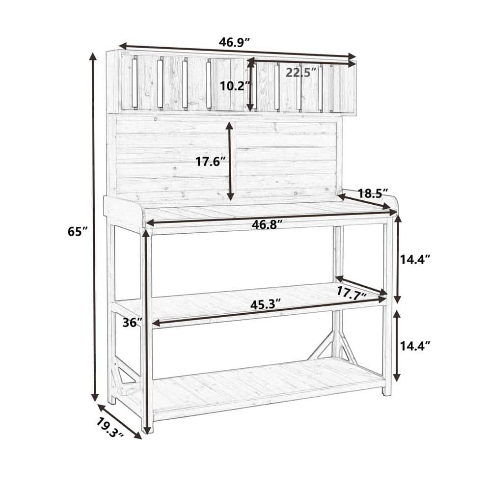 19.30 in. W x 65 in. H Natural Wooden Farmhouse Rustic Outdoor Potting Bench Table Workstation Garden Potting Bench QR-116