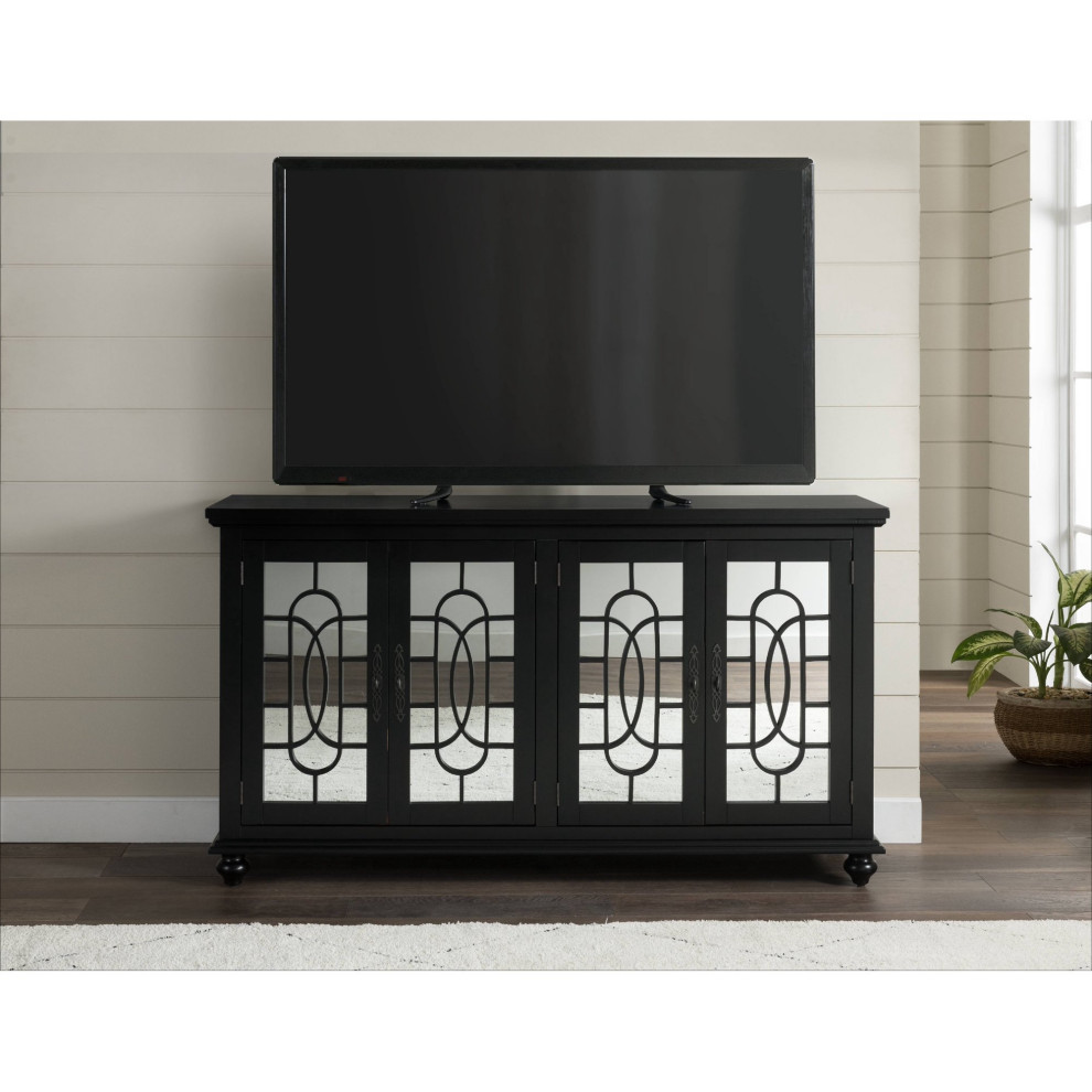 Elegant TV Stand  Trellis Patterned Mirrored Doors and Ornate Pulls   Traditional   Entertainment Centers And Tv Stands   by Declusia  Houzz