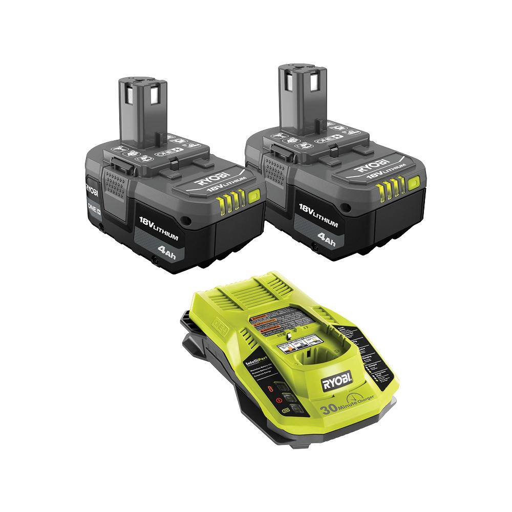 RYOBI 18V ONE+ (2) 4.0 Ah Lithium-Ion Batteries with 18V Charger PCL104K2N