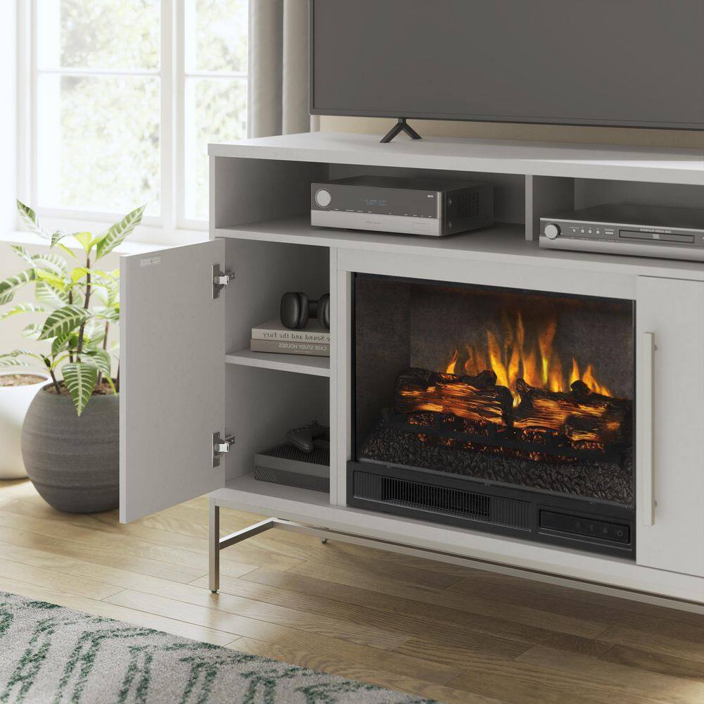 SCOTT LIVING KAPLAN 48 in. Freestanding Media Console Wooden Electric Fireplace in White HDSLFP48L-1B