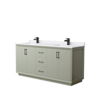 Wyndham Collection Strada 72 in. W x 22 in. D x 35 in. H Double Bath Vanity in Light Green with White Cultured Marble Top WCF414172DLBWCUNSMXX