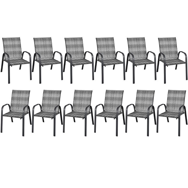 Tangkula 12pcs Outdoor Pe Wicker Stacking Dining Chairs Patio Arm Chairs