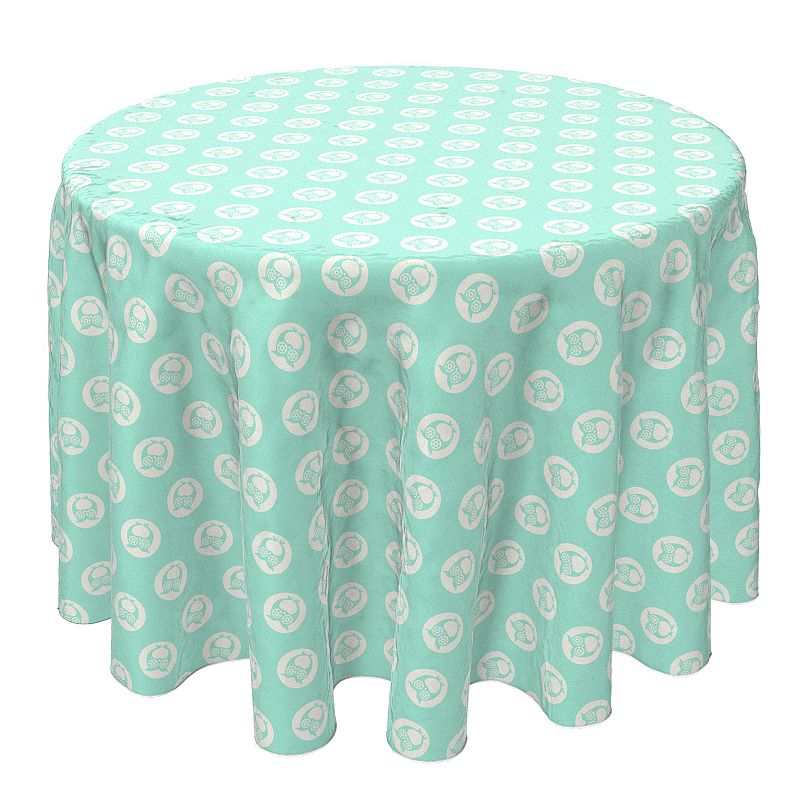 Round Tablecloth， 100% Cotton， 60 Round， Polka Dot Owls