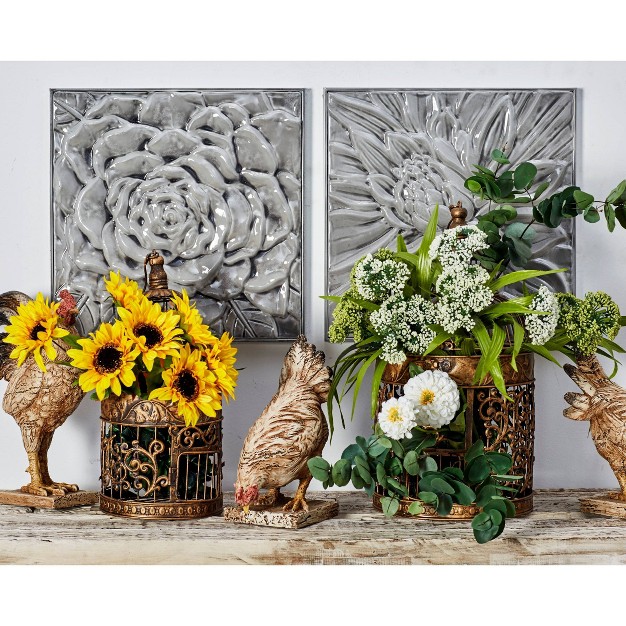 Metal Floral Wall Decor With Embossed Designs Set Of 3 Gray Olivia amp May