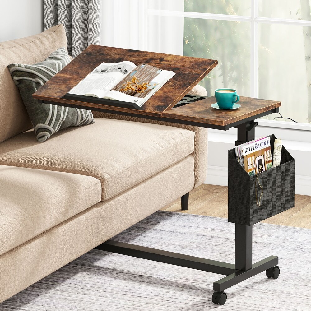 Adjustable C Shaped End Table with Tiltable Drawing Board