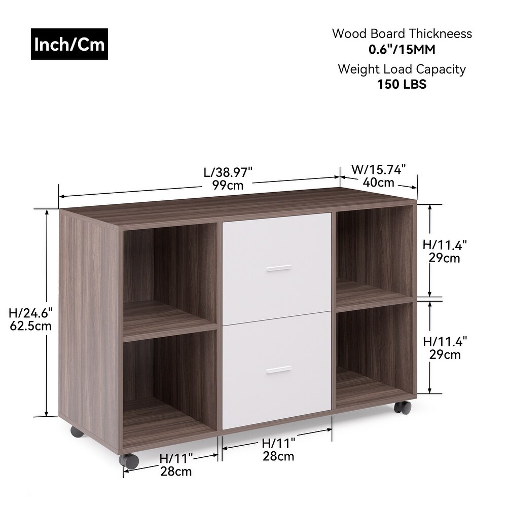 Mobile File Cabinet with 2 Drawer and 4 Open Compartments  Storage Lateral Filing Cabinet for Letter Size for Home Office