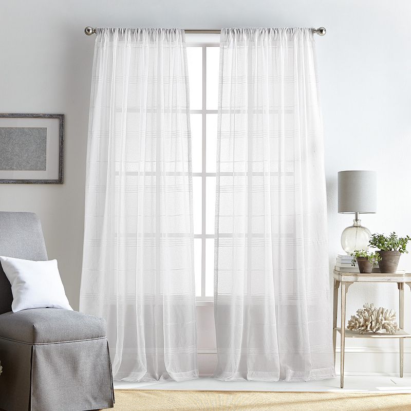 Martha Stewart Delicate Stripe Poletop Top 2 Window Curtain Panels