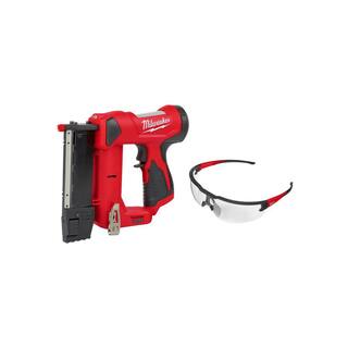 MW M12 12-Volt 23-Gauge Lithium-Ion Cordless Pin Nailer (Tool-Only) with Clear Anti Scratch Safety Glasses 2540-20-48-73-2010