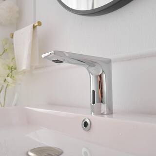 BWE Battery Powered Touchless Single Hole Bathroom Faucet With Temperature Mixing Valve In Polished Chrome A-918112-C