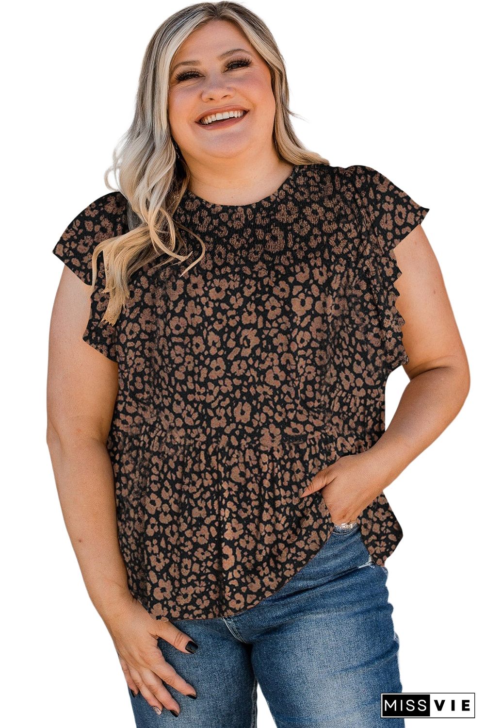 Black Plus Size Smocked Floral Blouse