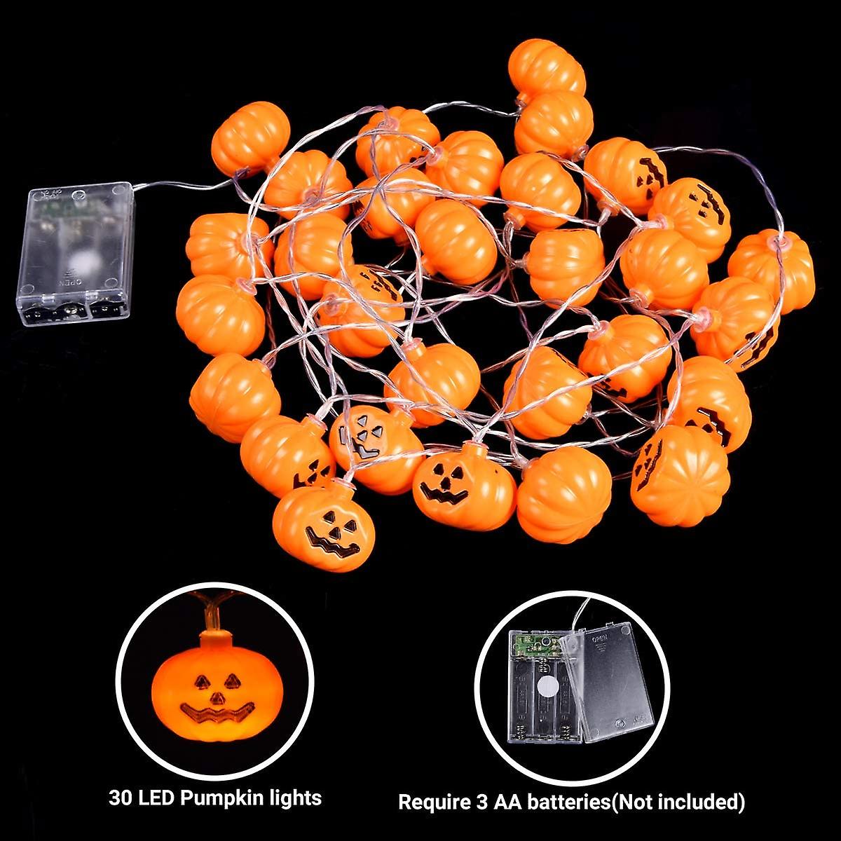 Loistu 15ft With 30led Pumpkin Light Halloween String Light， Led Battery-powered Pumpkin Light With Steady/flash Setting，for Indoor， Festival， Party，