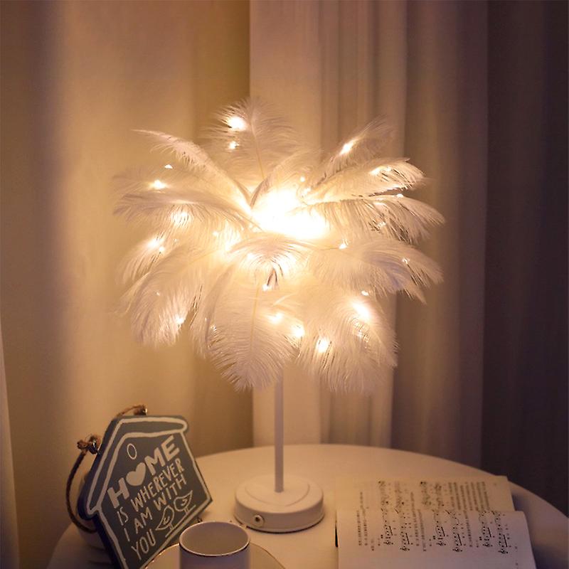 Led Remote Control Feather Table Lamp Usb/aa Battery Power Diy Creative Light Tree Feather Lamp Shade Wedding Home Bedroom Decor