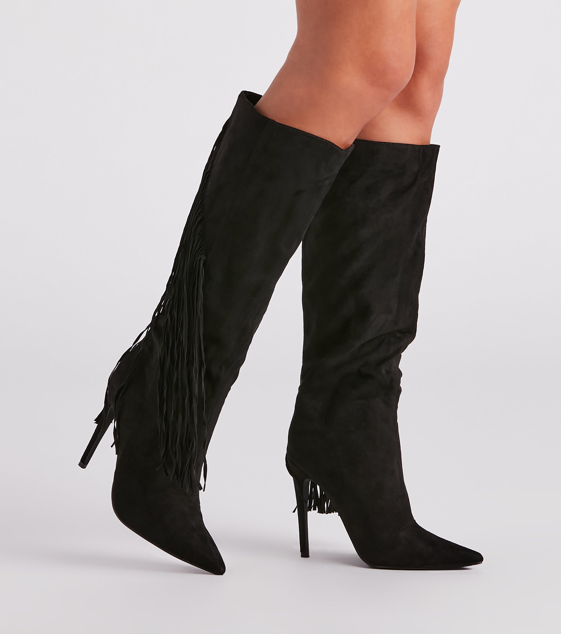 Chic Strut Fringe Knee-High Stiletto Boots