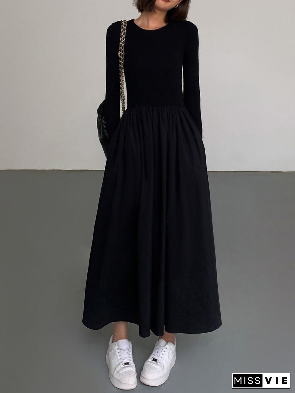 Leisure Pockets Long Sleeve Long Dress