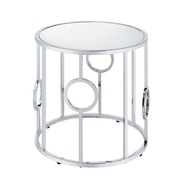 Hoop Glam Chrome Mirror End Table by Furniture of America