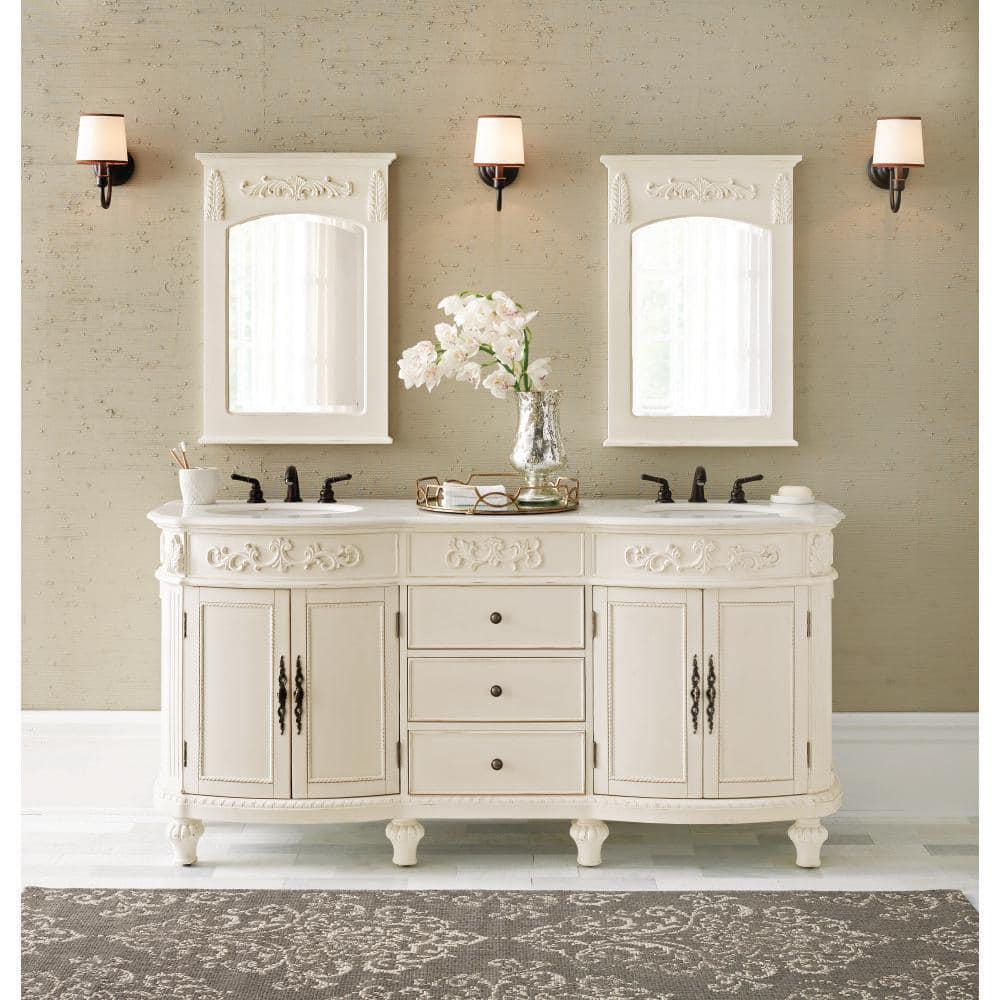 Home Decorators Collection Chelsea 72 in W x 22 in D x 35 in H Bathroom Vanity in Antique White with White Engineered Solid Surface Top